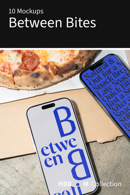 Between Bites Collection – a collection of 10 mockups shot at a food market in Thailand after dark — placed on raw concrete dining tables.