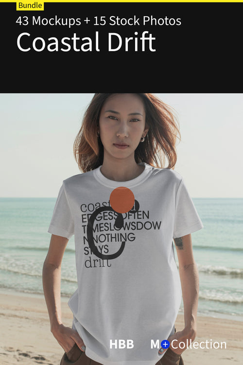 Coastal Drift features 43 beach PSD mockups and 15 stock photos from Hua Hin, Thailand for apparel, branding, packaging, editorial, and lifestyle projects.