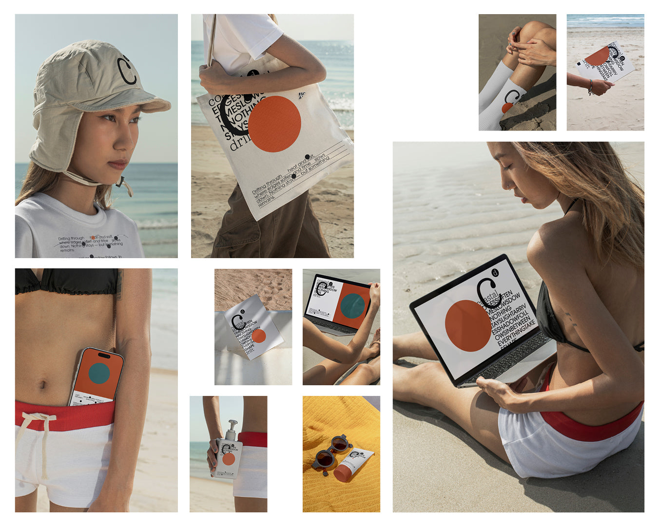 Coastal Drift features 43 beach PSD mockups and 15 stock photos from Hua Hin, Thailand for apparel, branding, packaging, editorial, and lifestyle projects.