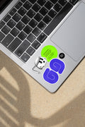 MacBook mockup shaped by harsh sunlight, featuring labels and stickers placed directly on the laptop.