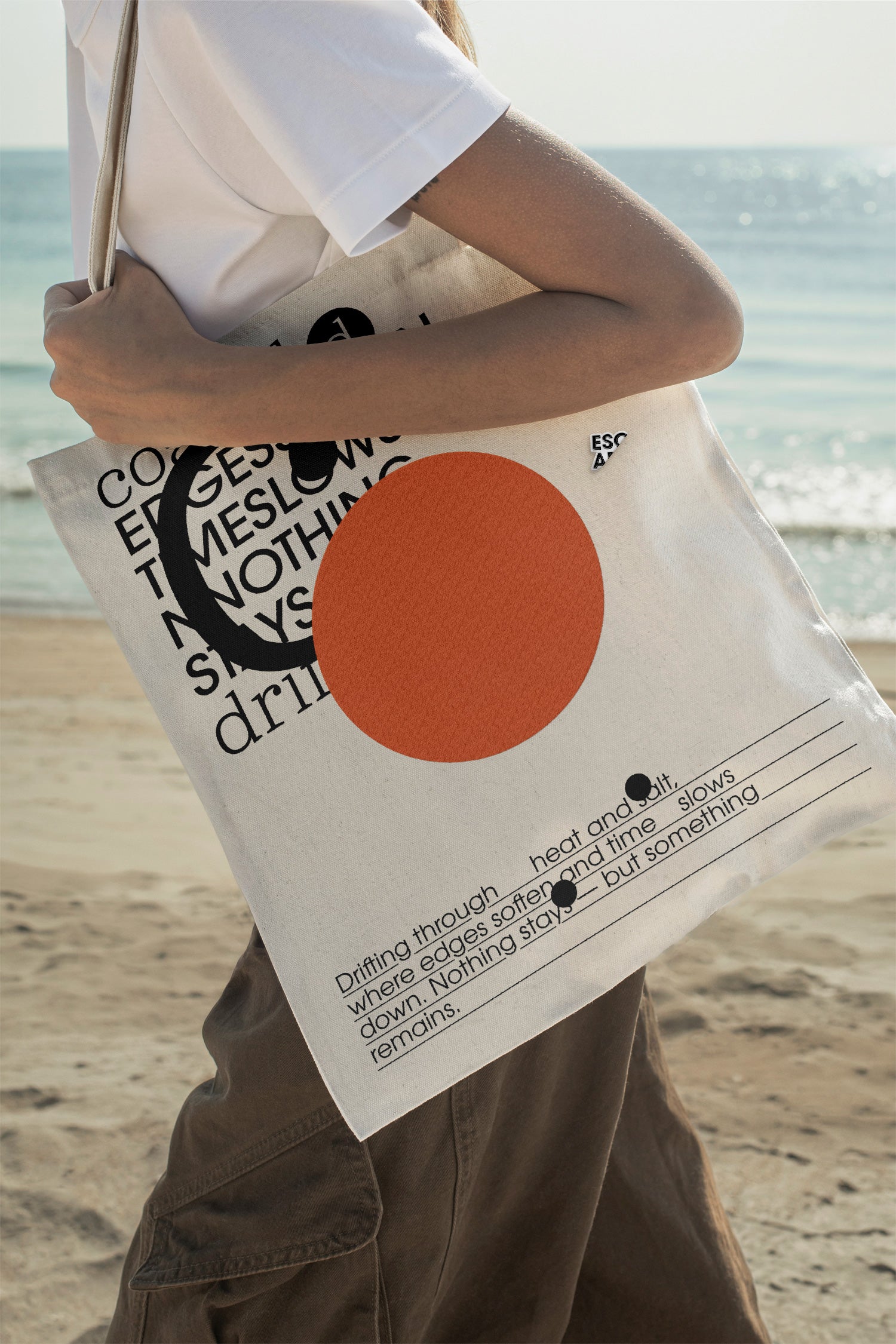 Tote bag mockup worn over the shoulder. Built for showcasing apparel brands, merchandise, fashion graphics, lifestyle branding, and retail concepts. 