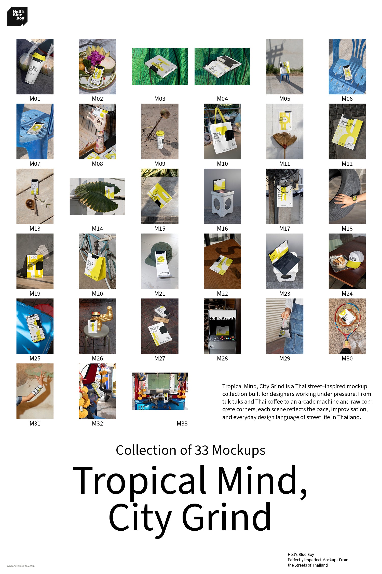 Tropical Mind, City Grind - Collection of 33 Mockups