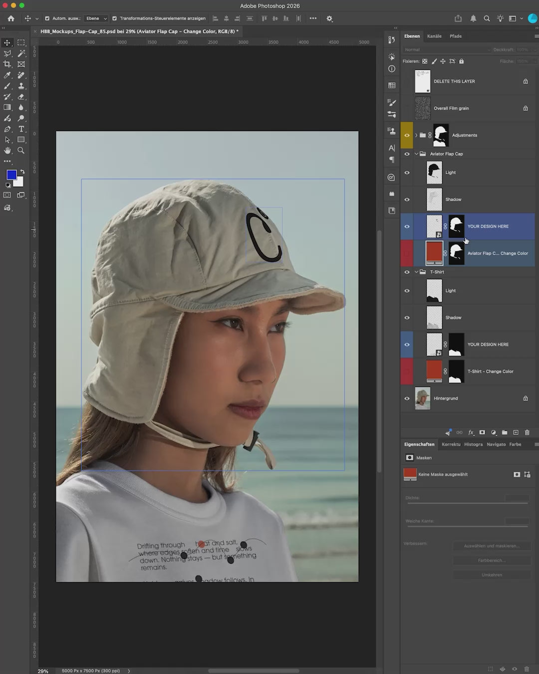 Example of color change in Photoshop. Coastal Drift features 43 beach PSD mockups and 15 stock photos from Hua Hin, Thailand for apparel, branding, packaging, editorial, and lifestyle projects.